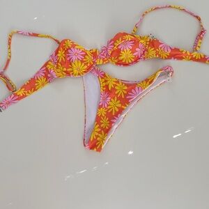 Floral Bikini Set in Orange and Pink